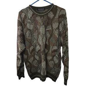 Men's Brandini Green Brown Tan Wool Blend Sweater Made in Italy Size Large